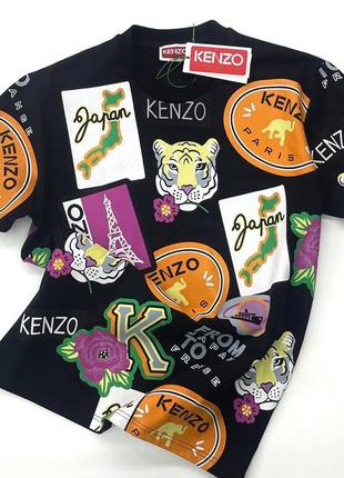 Футболка в стилі kenzo 95% котон з принтом чорна біла