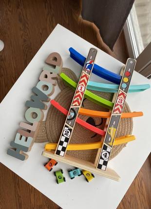 Деревянный трек парковка с машинками 1+