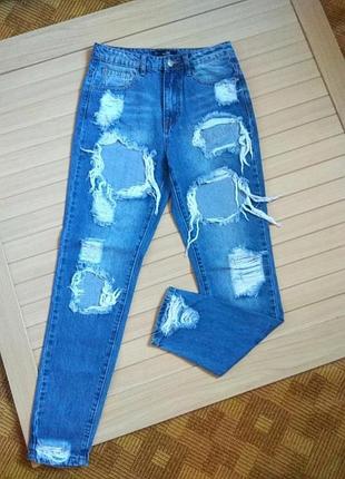 Рваные джинсы мом бойфренды деним missguided riot high rise ☘️ 36eur/наш 40р