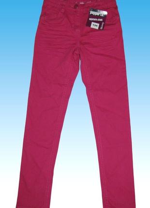Брюки, на девочку, подростковые, малиновые, джинсы, 146, 5106
