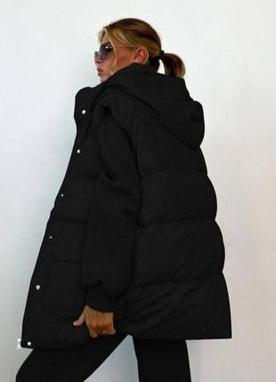 Жилетка женская на флисе черная однотонная с воротником с карманами на затяжках оверсайз стильная качественная2 фото