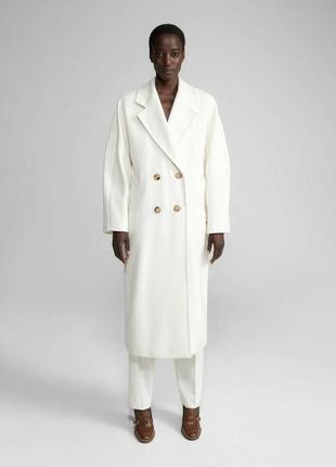 Демісезонне пальто біле молочне бежеве вовняне  міді максі в стилі zara massimo dutti mango h&m asos reserved