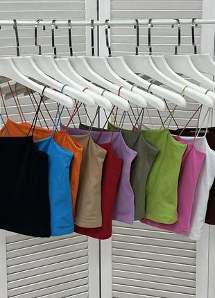 Майка топ на тонких брителях бретелях черный белый короткий бюстгальтер