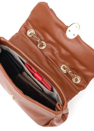 Сумка женская светло коричневая рыжая сумочка стеганная кожа эко стильная цепочка5 фото