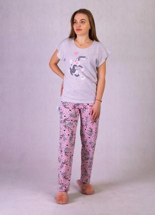 Жіноча легка піжамаа рожевий кролік рр 42-56