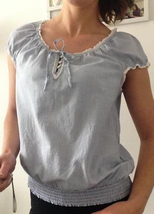 Блуза без рукава в полосочку с кружевом1 фото