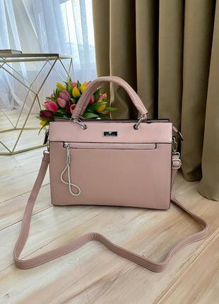 Стильна сумка/сумочка жіноча рожева пудра квадратна під формат а4 на 2 відділи5 фото