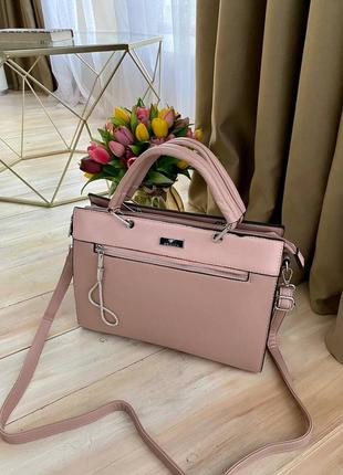 Стильна сумка/сумочка жіноча рожева пудра квадратна під формат а4 на 2 відділи4 фото