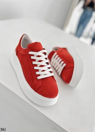 Красные кроссовки замша натуральная, стильные красные кроссовки 1381