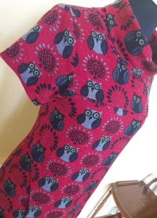 Яркое платье,кофта,туника в принт совы англия роз.s