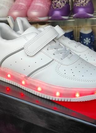 Білі демі кросівки кеди для дівчинки хлопчика з led-зарядкою, лампочками світні6 фото