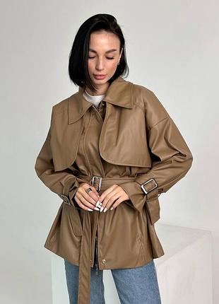 Курточка кожаная матовая  бежевая синяя оливковая весенняя короткая плащ тренч кардиган пальто
