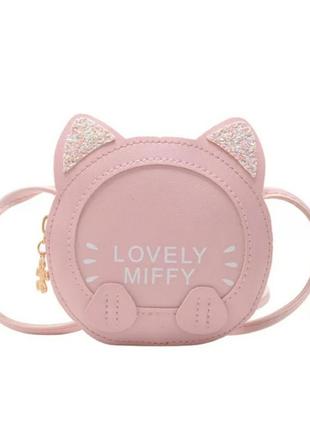 Детская сумка для девочки подарок сумочка розовая котик с блестками4 фото