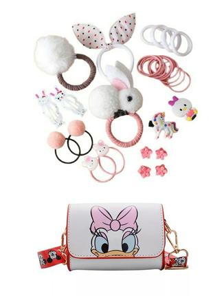 Набор детских заколок резинок украшений подарок для девочки с сумочкой 25