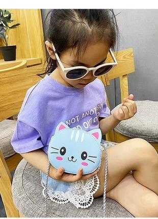 Детская сумка для девочки подарок сумочка голубая котик2 фото
