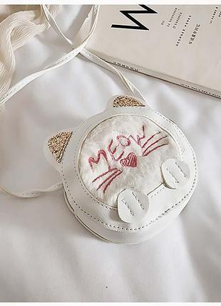 Детская сумочка для девочки подарок котик пушистый с блестками белый6 фото