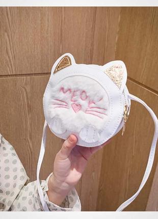 Детская сумочка для девочки подарок котик пушистый с блестками белый5 фото
