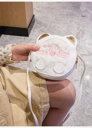 Детская сумочка для девочки подарок котик пушистый с блестками белый4 фото