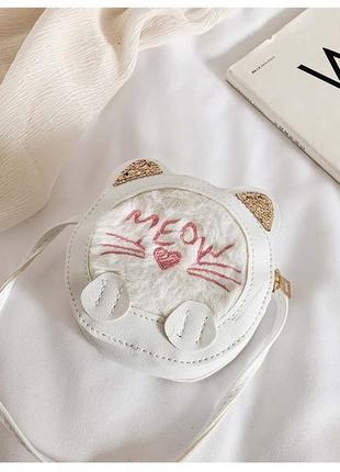 Детская сумочка для девочки подарок котик пушистый с блестками белый3 фото