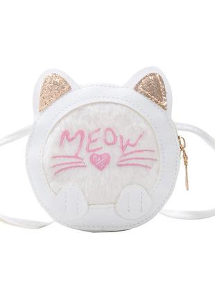 Детская сумочка для девочки подарок котик пушистый с блестками белый2 фото