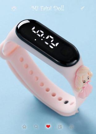 Детские сенсорные электронные часы с 3д браслетом  водонепроницаемые с куклой-принцессой золушка cinderella светло-розовый