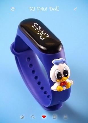 Детские сенсорные электронные часы с 3д браслетом  водонепроницаемые дисней утенок синий