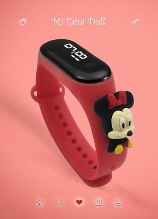 Детские сенсорные электронные часы с 3д браслетом  водонепроницаемые дисней микки мини красный