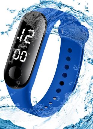 Детские сенсорные электронные часы с браслетом  водонепроницаемые синий