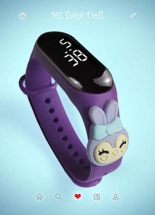 Детские сенсорные электронные часы с 3д браслетом  водонепроницаемые с крольчихой hello kitty фиолетовый