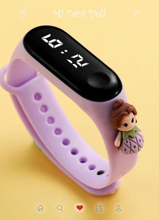 Детские сенсорные электронные часы  3д браслетом  водонепроницаемые с принцессой динь-динь питер пэн сиреневый