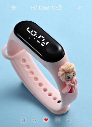 Детские сенсорные электронные часы с 3д браслетом  водонепроницаемые с куклой-принцессой аврора пудра