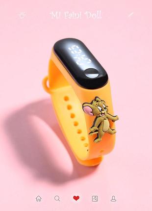 Детские сенсорные электронные часы с 3д браслетом  водонепроницаемые дисней джерри оранжевый