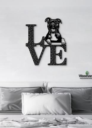 Панно love&bones американский стаффордширский терьер 20x23 см - картины и лофт декор из дерева на стену.6 фото