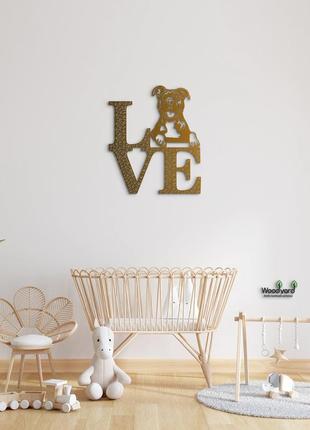 Панно love&bones американський стаффордширський тер'єр 20x23 см - картини та лофт декор з дерева на стіну.10 фото