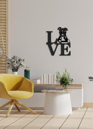 Панно love&bones американський стаффордширський тер'єр 20x23 см - картини та лофт декор з дерева на стіну.7 фото
