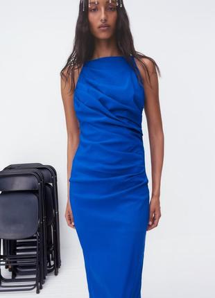 Синее платье из смесовой льняной ткани zara7 фото