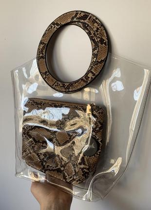 Сумка 2 в 1 прозрачная силиконовая с принтом змеи косметичка