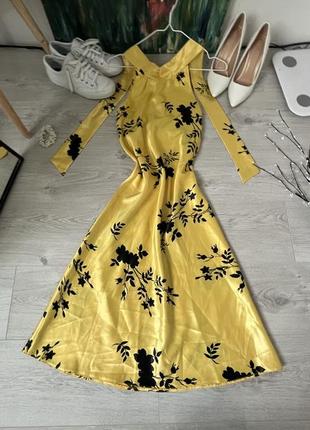 Арт. 1026 атласное желтое платье