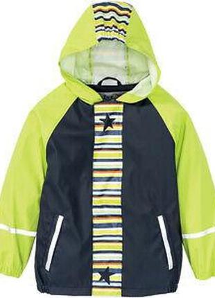 Детский дождевик полиуретан без утеплителя, куртка,черная с салатовым грязепруф, lupilu 122-128