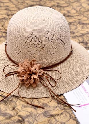 Шляпа соломенная женская с резинкой 57см светло-коричневая