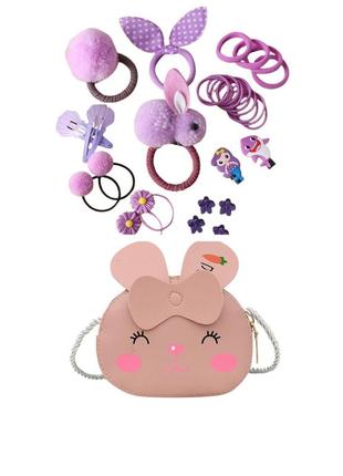 Набір дитячих шпильок гумок прикрас подарунок для дівчинки з сумочкою 18