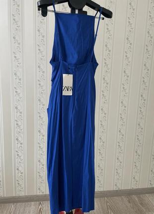 Синее платье из смесовой льняной ткани zara8 фото