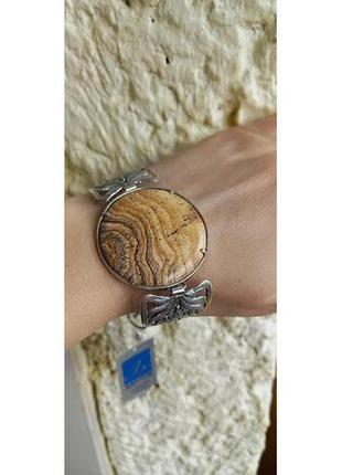 Шикарный серебряный браслет с  яшмой калахари2 фото