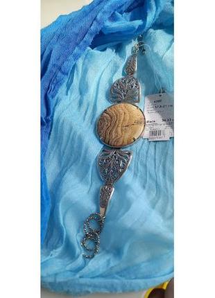 Шикарный серебряный браслет с  яшмой калахари7 фото