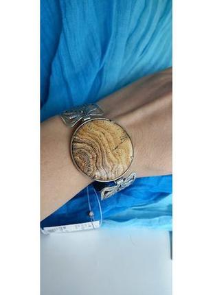 Шикарный серебряный браслет с  яшмой калахари8 фото