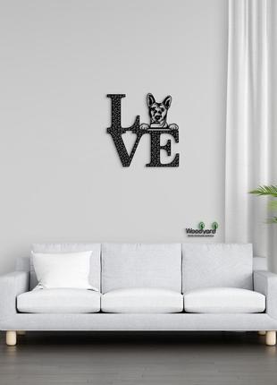 Панно love&bones басенджи 20x20 см - картины и лофт декор из дерева на стену.5 фото