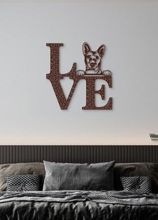 Панно love&bones басенджи 20x20 см - картины и лофт декор из дерева на стену.4 фото