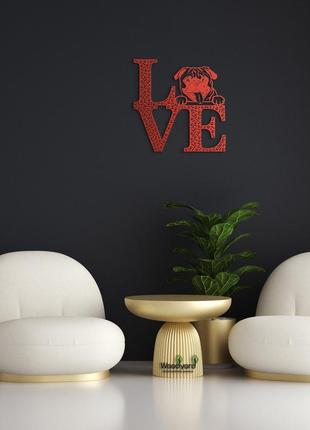 Панно love&bones мопс 20x20 см - картины и лофт декор из дерева на стену.10 фото