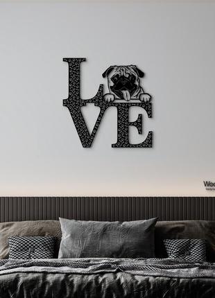 Панно love&bones мопс 20x20 см - картины и лофт декор из дерева на стену.6 фото