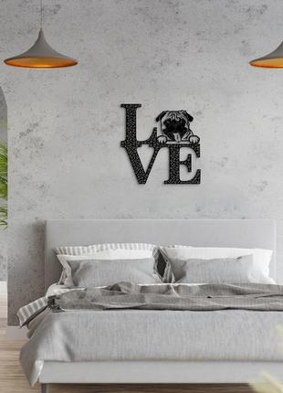 Панно love&bones мопс 20x20 см - картины и лофт декор из дерева на стену.7 фото